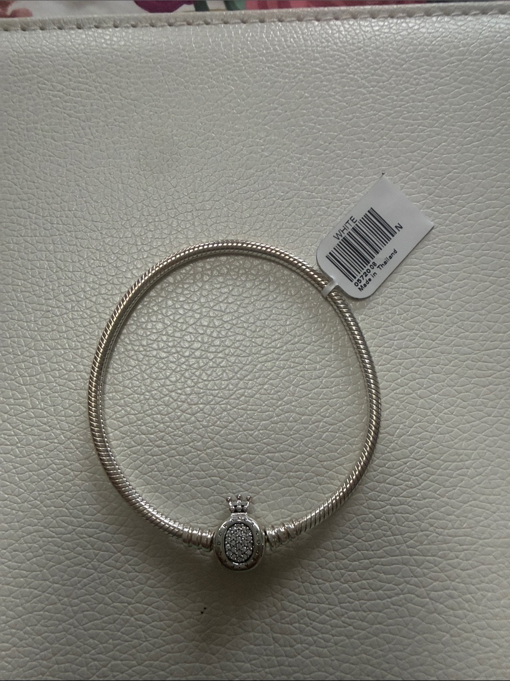 Pandora Silver Pavé Crown Charm Bracelet - White